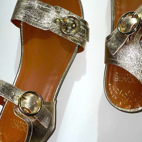 Bocage Innovation gold metallic leather low wedge buckle sandals EU39 - Picture 7 of 12